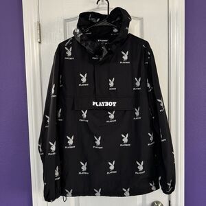 Playboy Pacsun Pullover All Over Bunny Windbreaker Hood Jacket Pocket Size Small